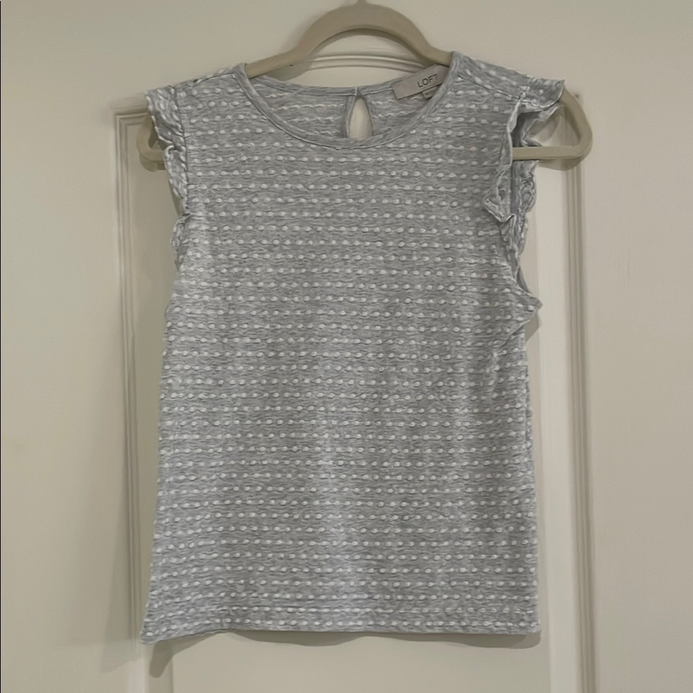 LOFT Gray Smocked Ruffled Blouse